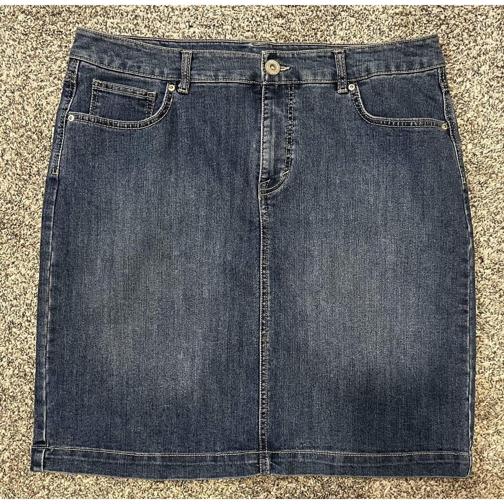 Style & Co Denim Skirt Womens 14 Blue Stretch Jean Knee Length Casual‎ Pockets